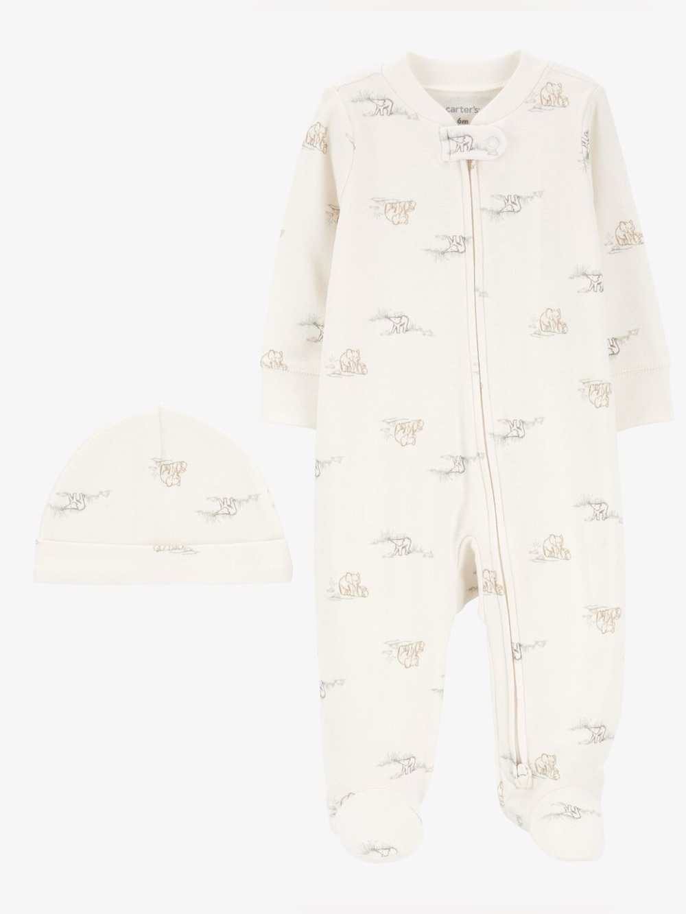 Carter's Cream Animal-Print Footed One-Piece with Matching Hat